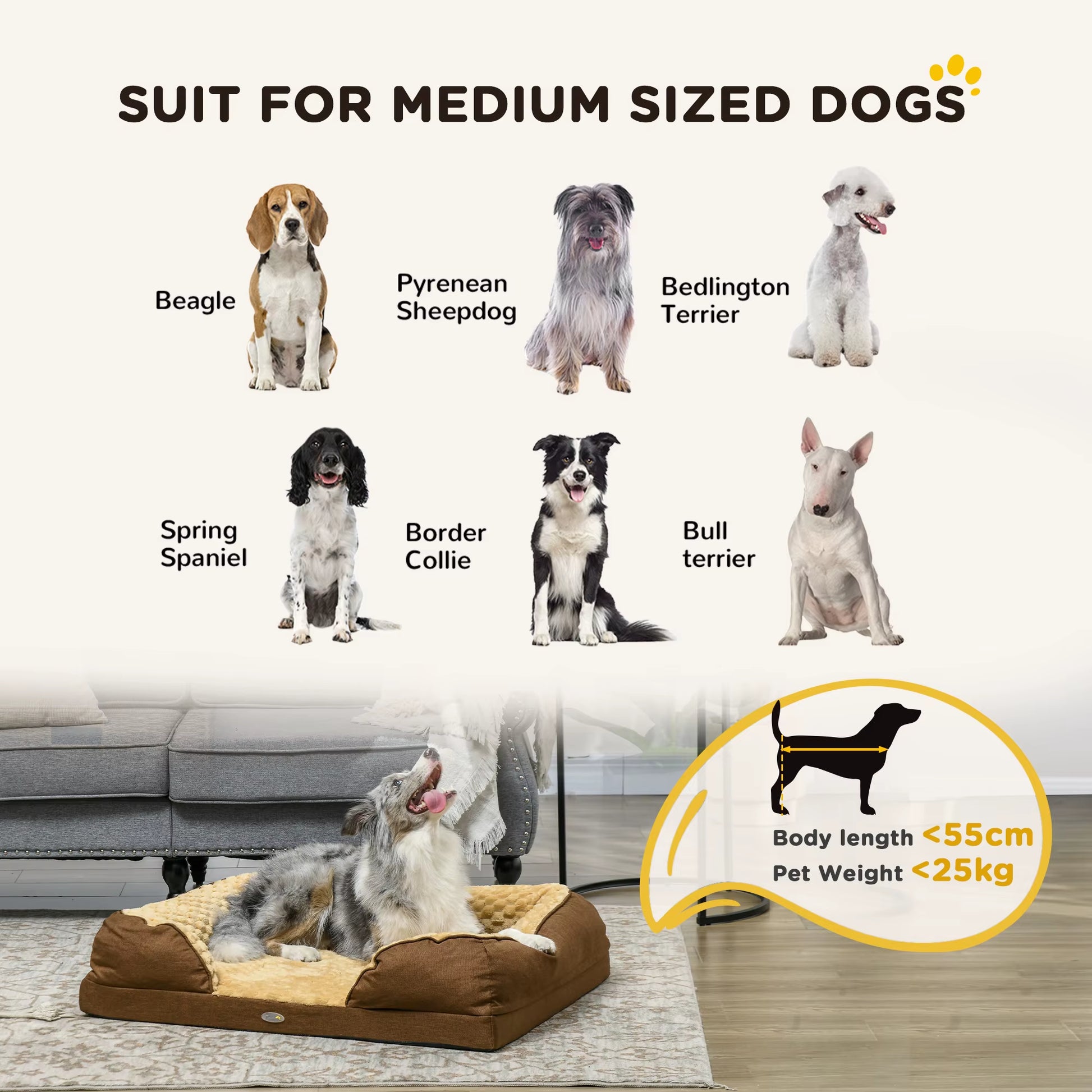 Dog Bed Calming Pet Bed Dog Mattress for Medium Dogs - Brown