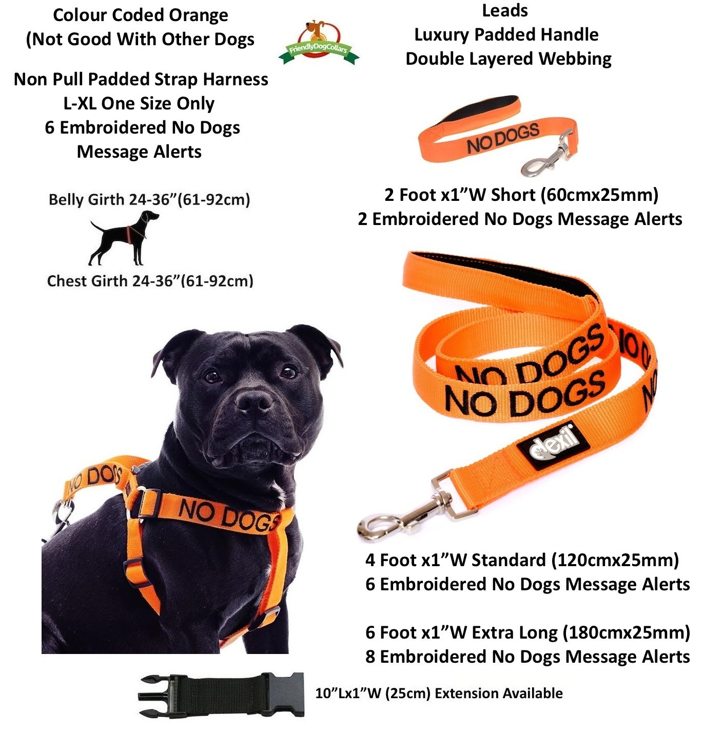 NO DOGS Orange Walking Canine Nylon Non Pull Control Dogs Harness or Lead Set