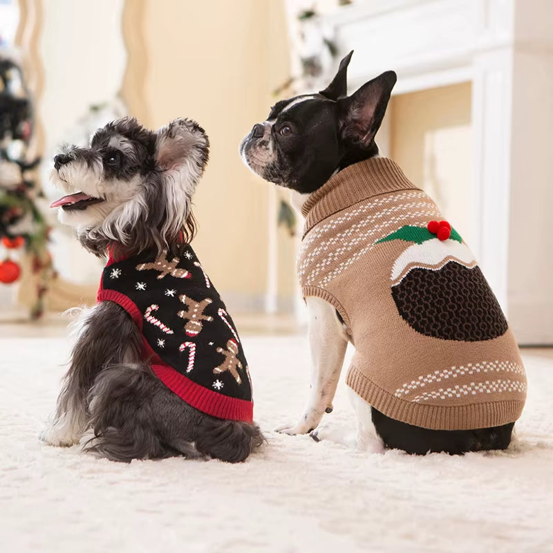 Puppy Knit New Year Dog Turtleneck Winter Clothes Pullover Green Sweatshirts Ugly Knitted Christmas Cat Sweater for Small Dogs