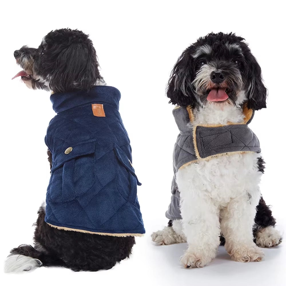 Winter Warm Plush Jackets for Pet Dogs Thickness Double Pockets Fashion Pet Dog Coats Puppy Clothes for Small Medium Large Dogs